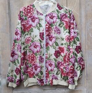 Pretty Pink Floral Silk Bomber Style Windbreaker